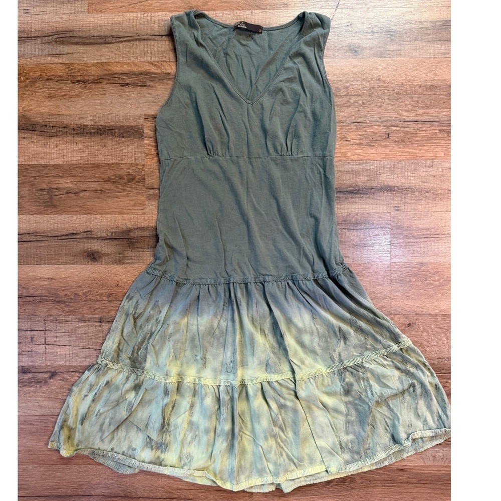 Y2K Prana Dress Green Tie Dye Tiered Ruffle Boho Gorpcore Sleeveless Cotton S
